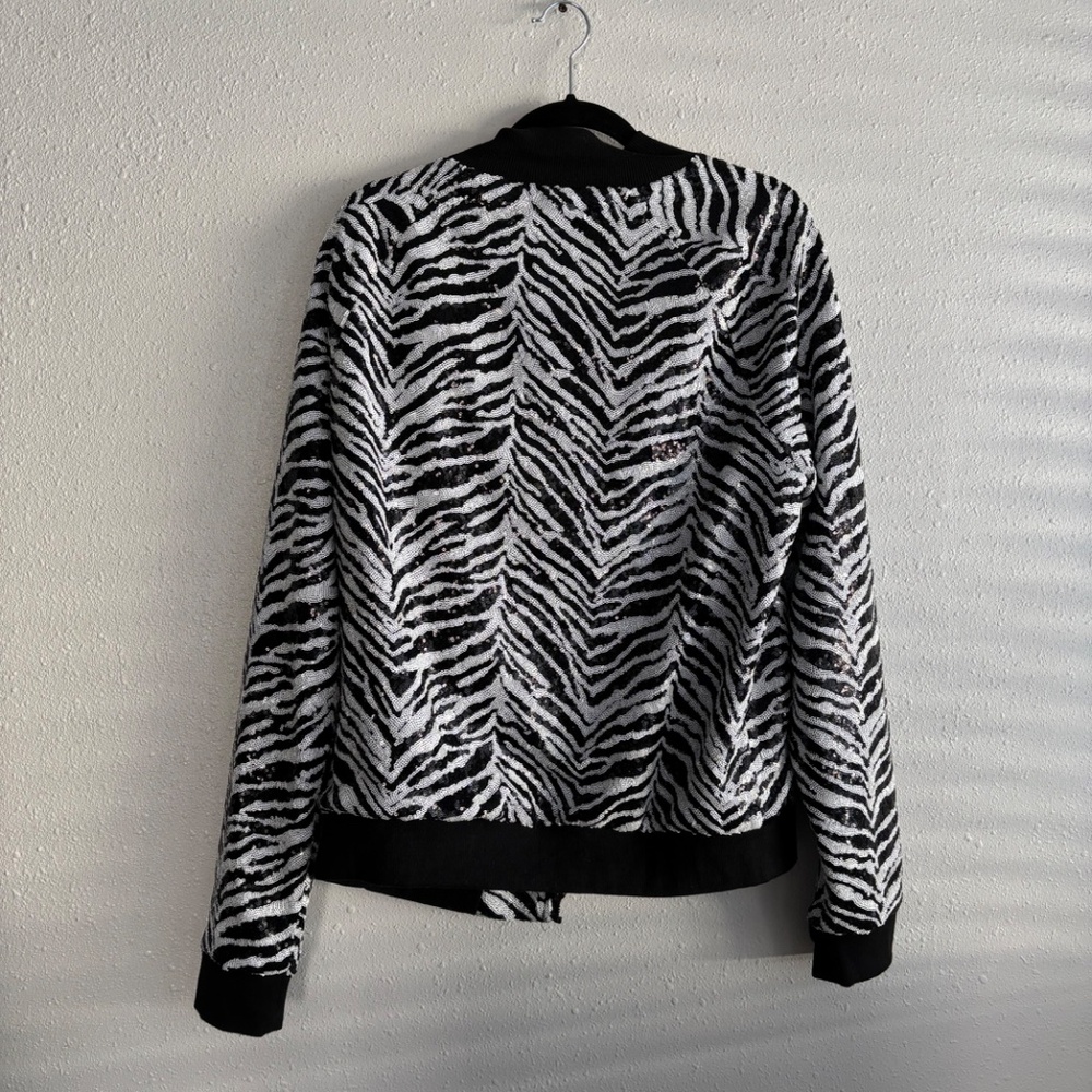 Jaded London Sequin Zebra Print Bomber Jacket - Size Large - Picture 7 of 7
